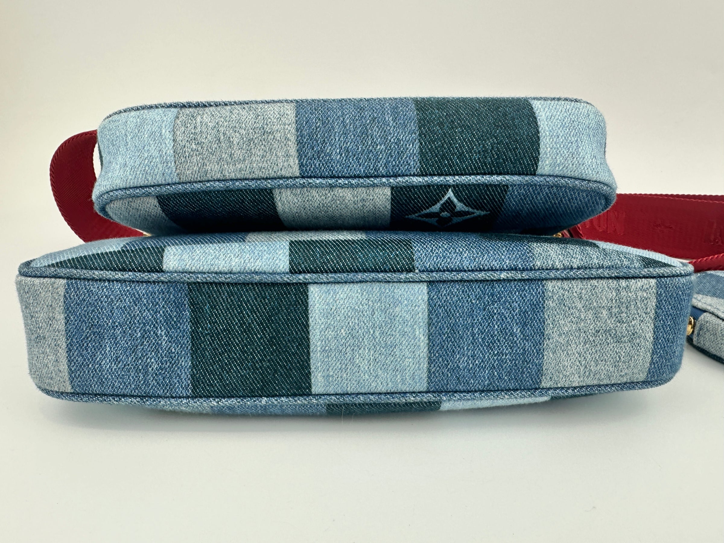 Multi Pochette Accessoires Denim Monogram Patchwork Check Blue/Red