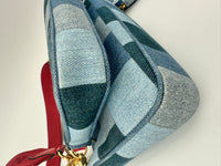 Multi Pochette Accessoires Denim Monogram Patchwork Check Blue/Red
