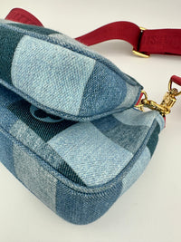 Multi Pochette Accessoires Denim Monogram Patchwork Check Blue/Red