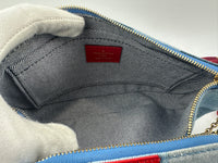 Multi Pochette Accessoires Denim Monogram Patchwork Check Blue/Red