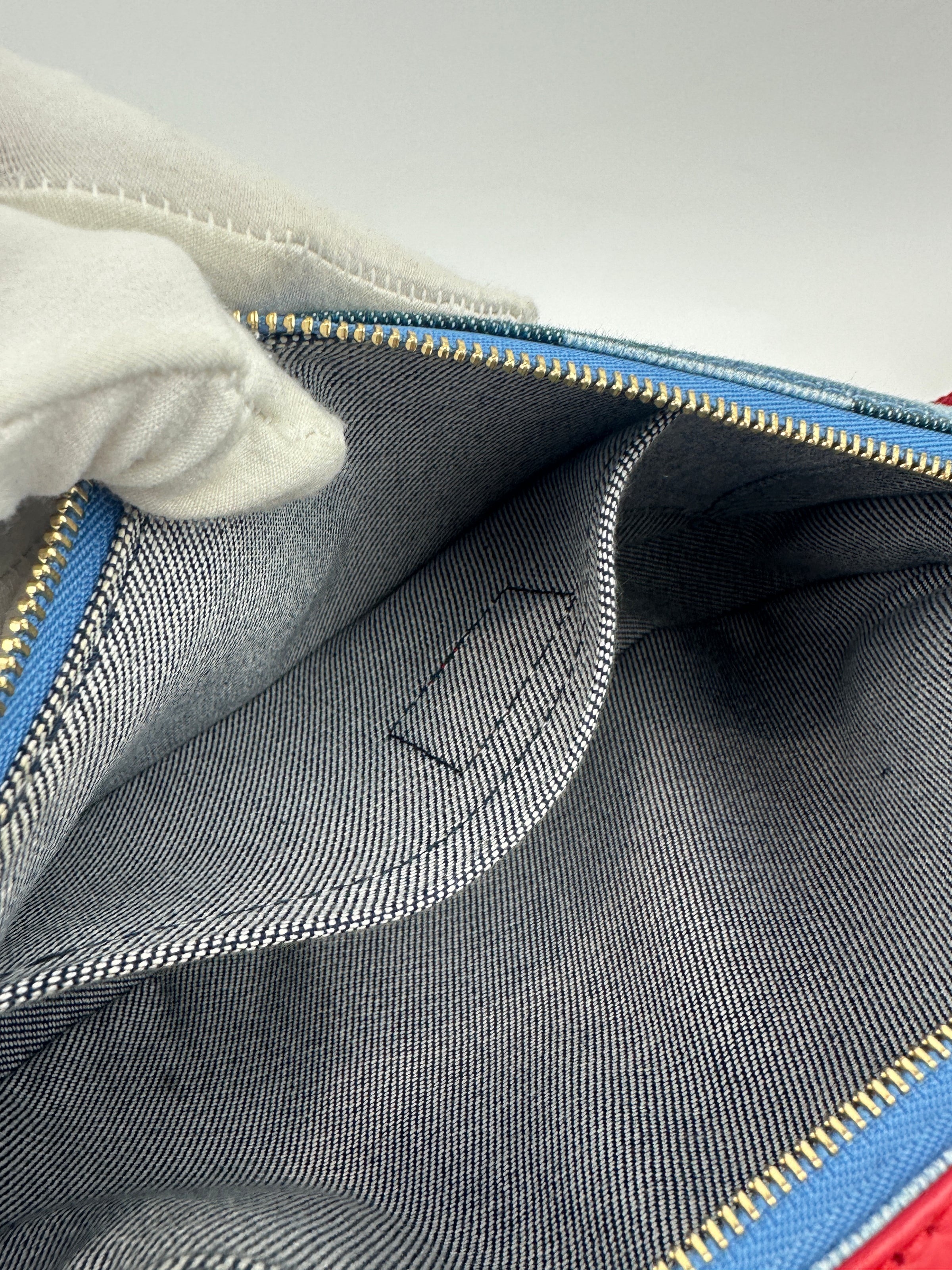 Multi Pochette Accessoires Denim Monogram Patchwork Check Blue/Red