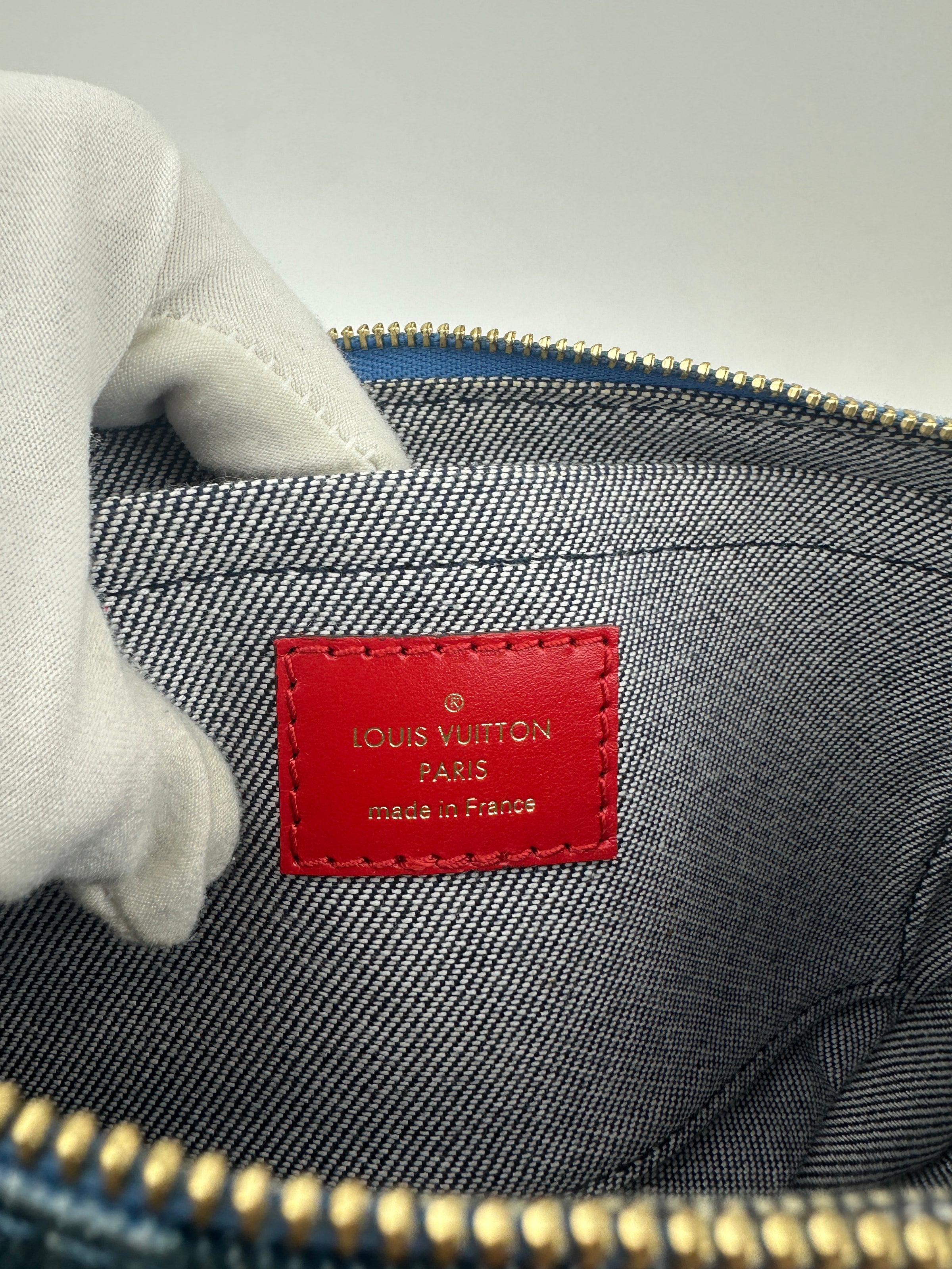 Multi Pochette Accessoires Denim Monogram Patchwork Check Blue/Red