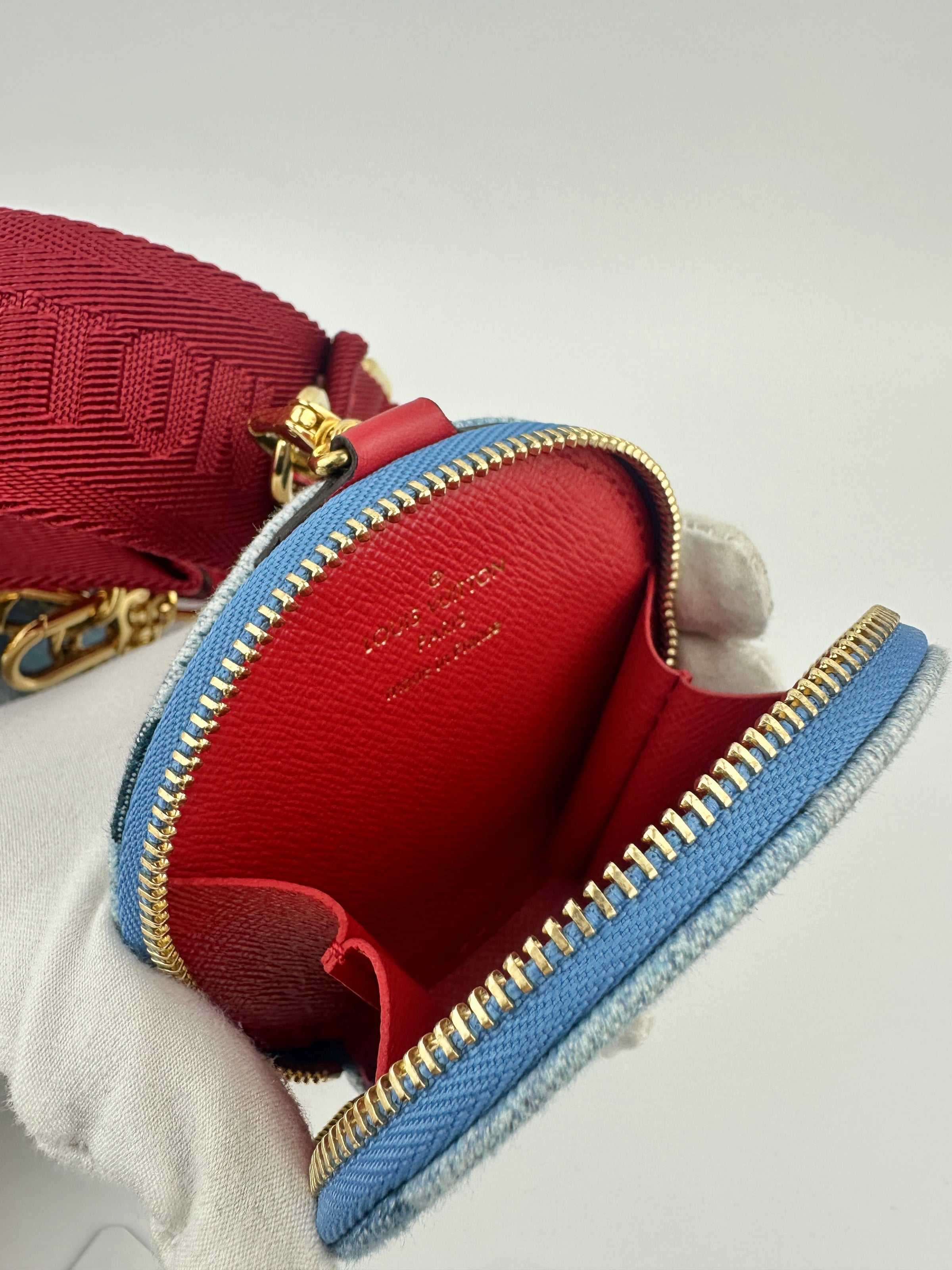 Multi Pochette Accessoires Denim Monogram Patchwork Check Blue/Red