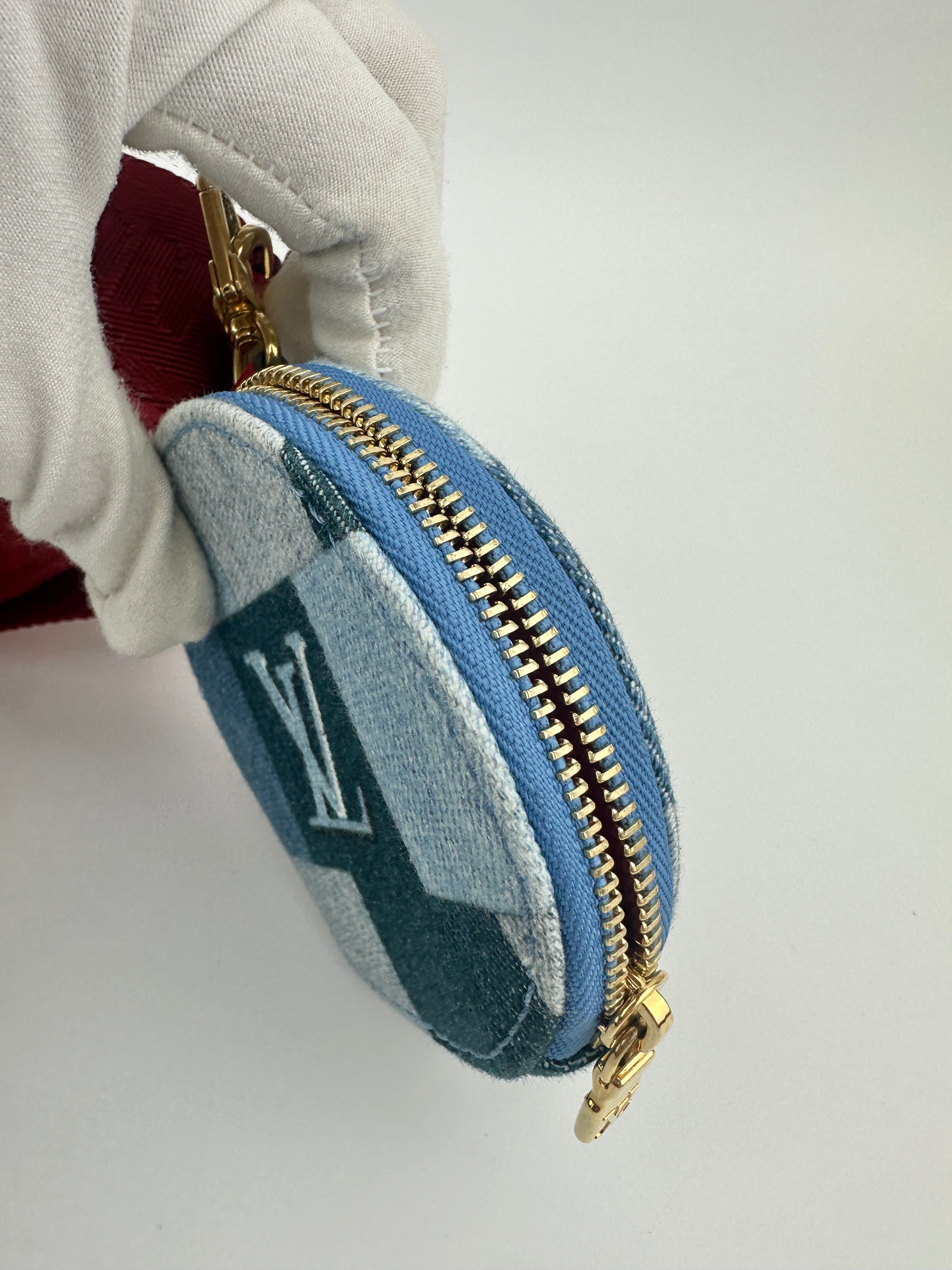 Multi Pochette Accessoires Denim Monogram Patchwork Check Blue/Red