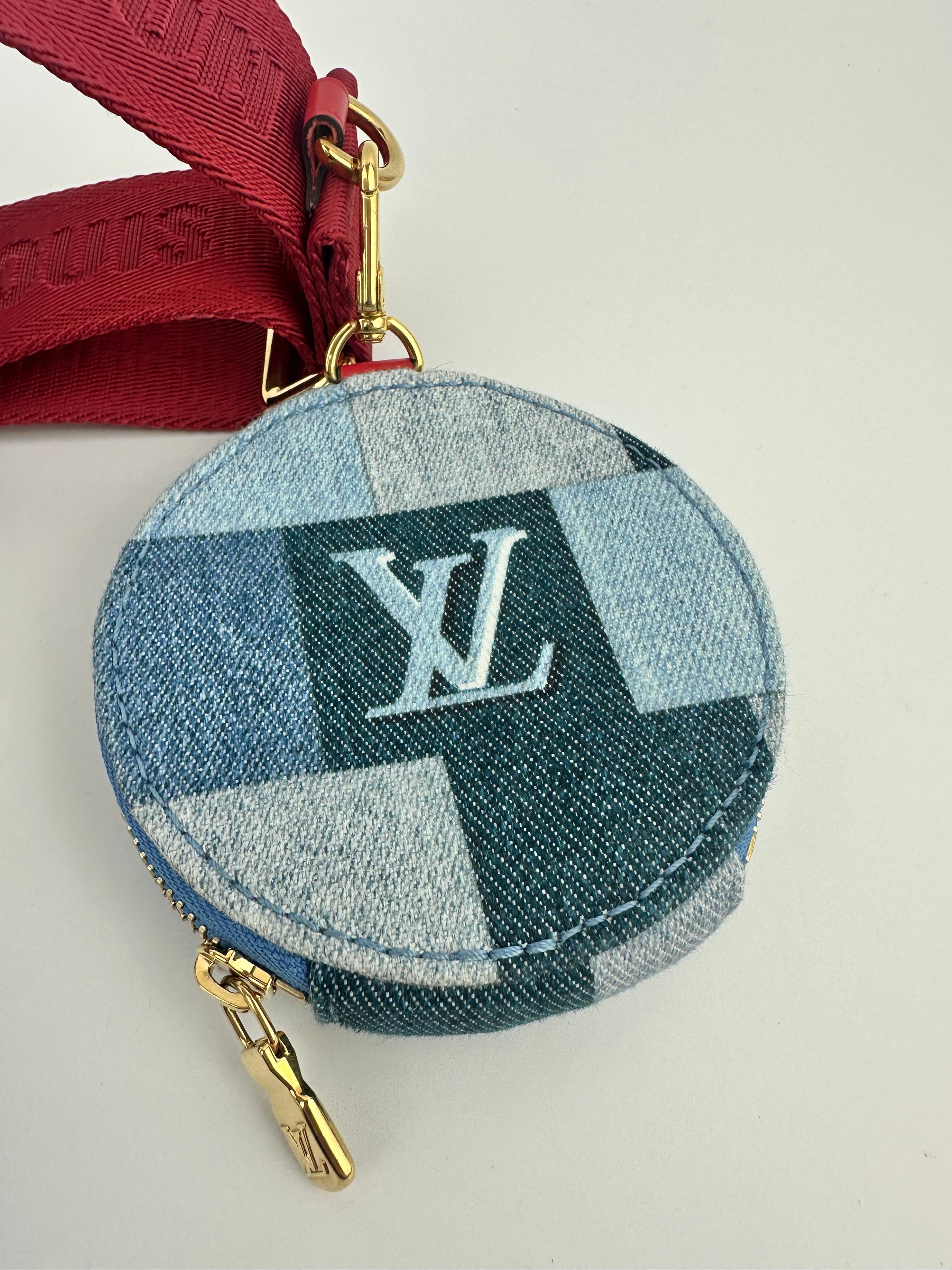 Multi Pochette Accessoires Denim Monogram Patchwork Check Blue/Red