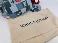 Multi Pochette Accessoires Denim Monogram Patchwork Check Blue/Red
