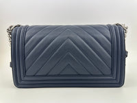 Old Medium Boy Chevron Lambskin Navy PHW