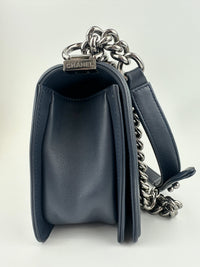 Old Medium Boy Chevron Lambskin Navy PHW