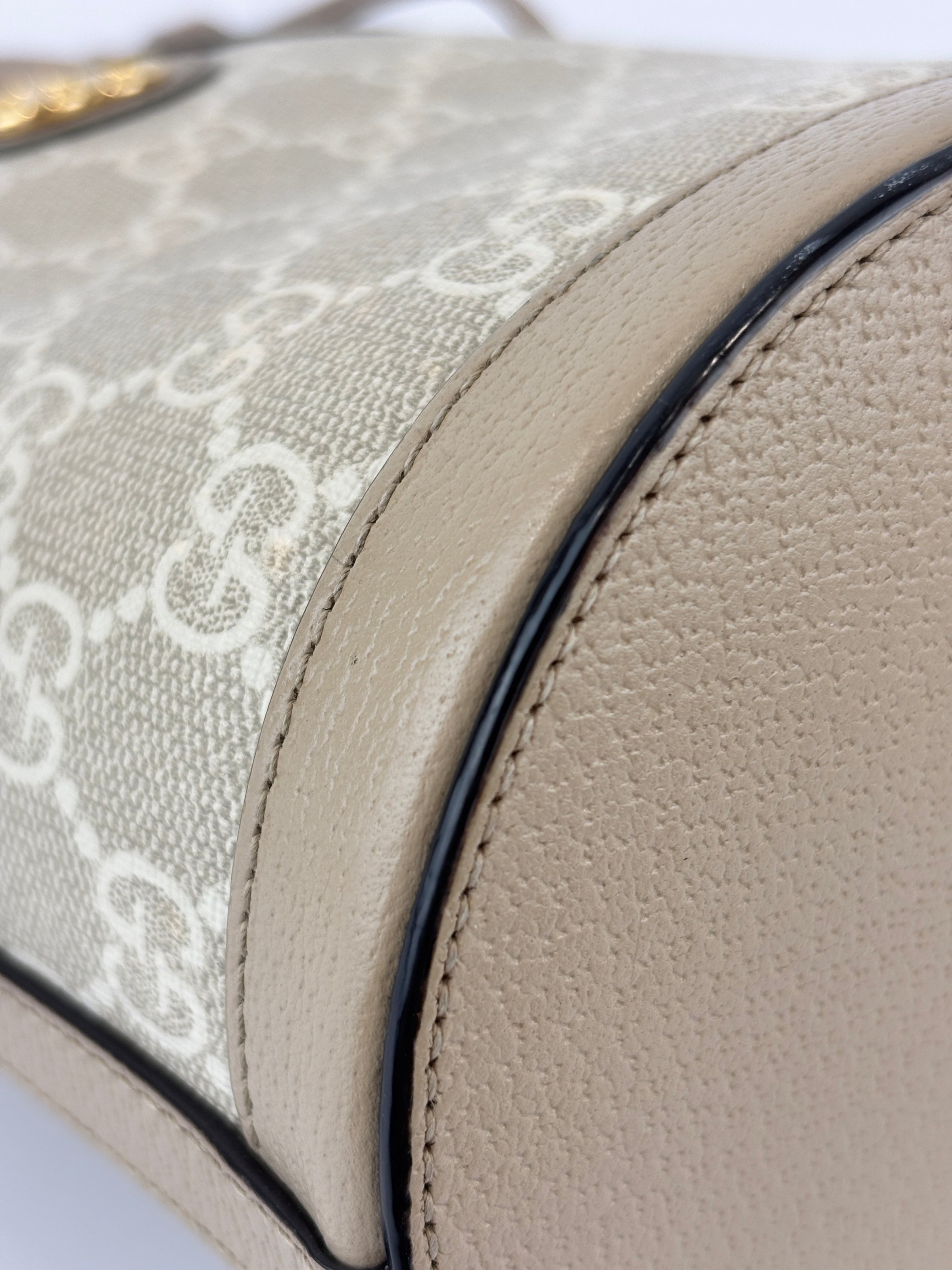 Ophidia GG Mini Bucket Bag in White/Beige