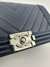 Old Medium Boy Chevron Lambskin Navy PHW