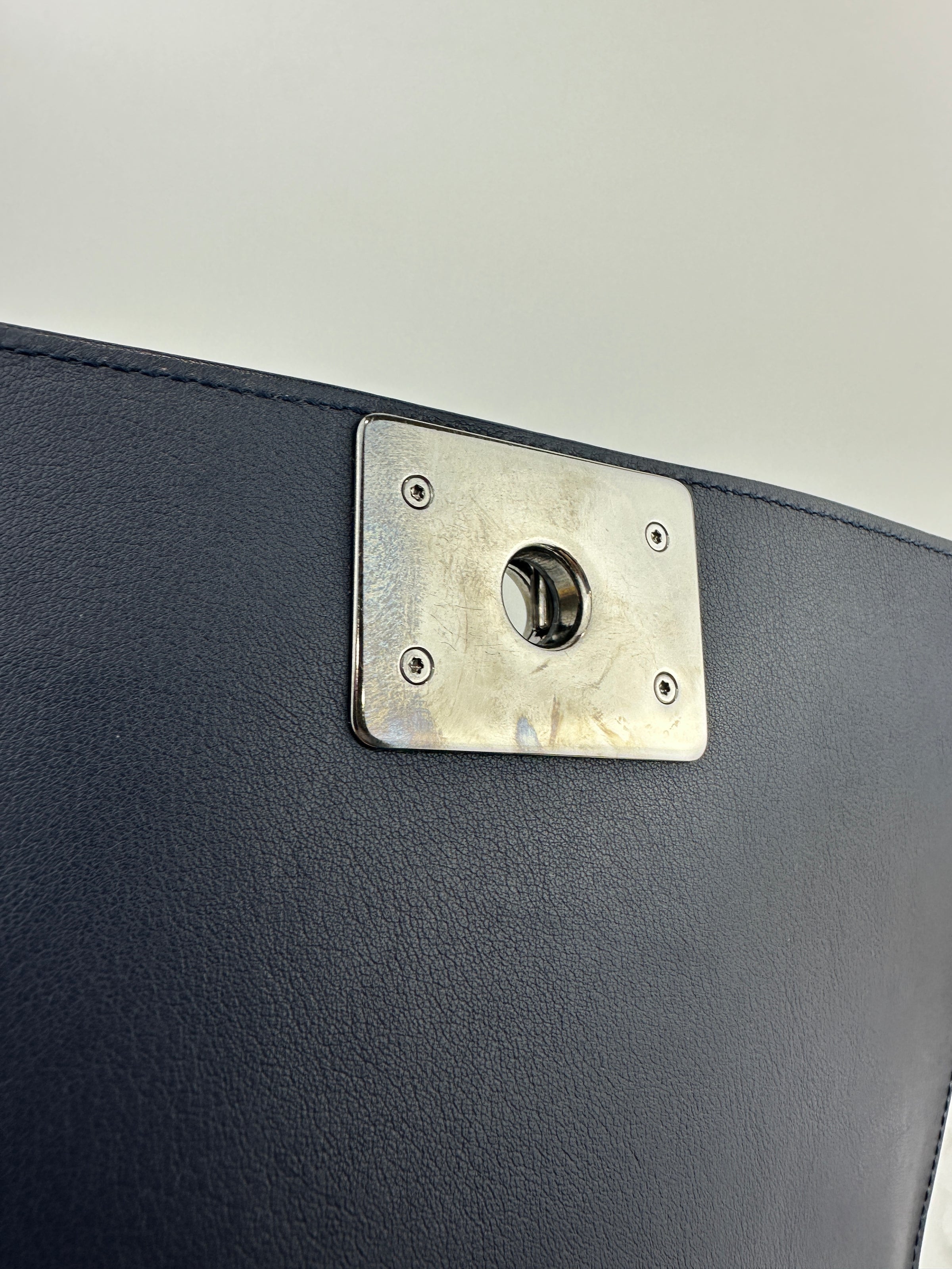 Old Medium Boy Chevron Lambskin Navy PHW