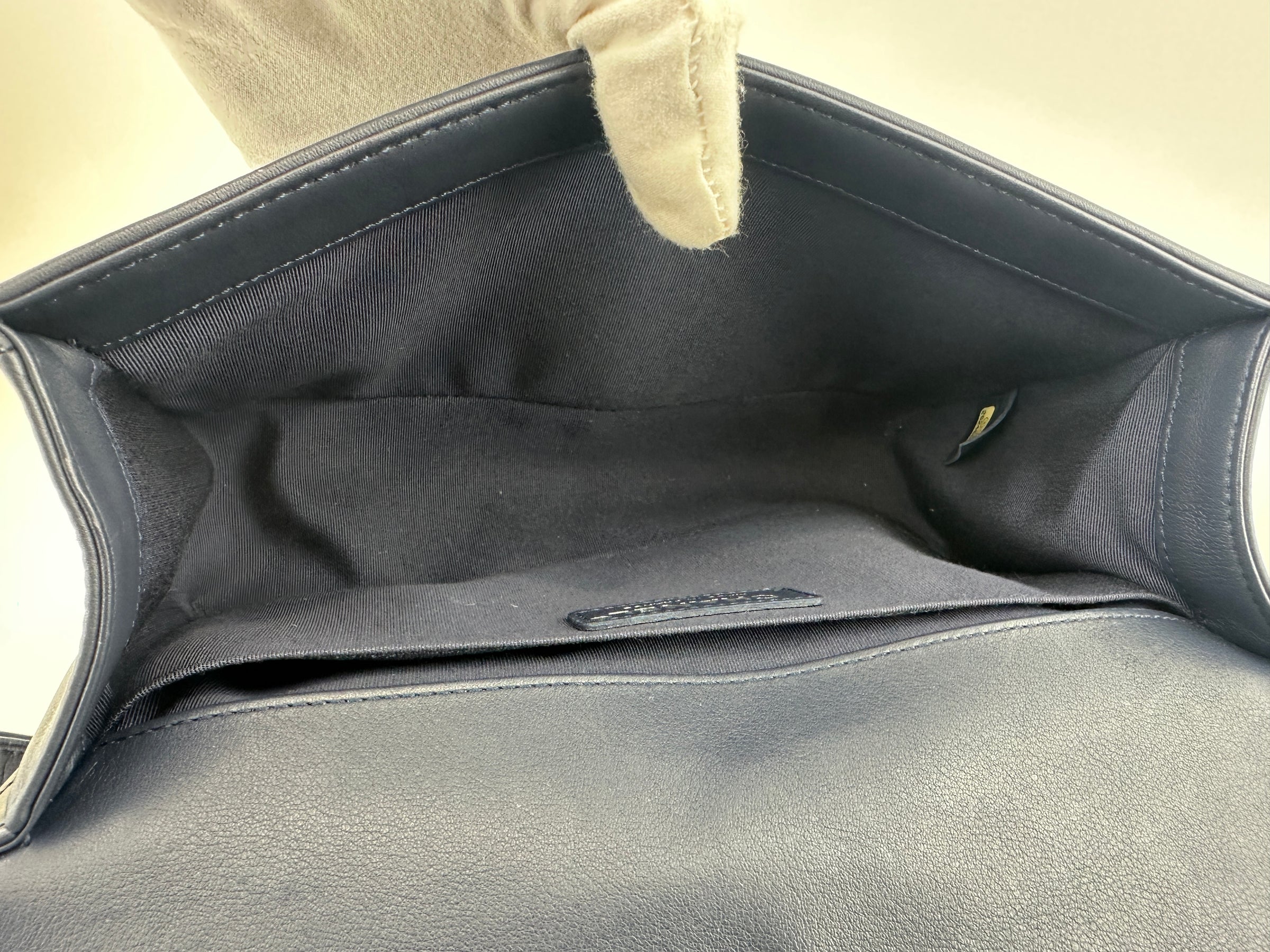 Old Medium Boy Chevron Lambskin Navy PHW