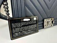 Old Medium Boy Chevron Lambskin Navy PHW