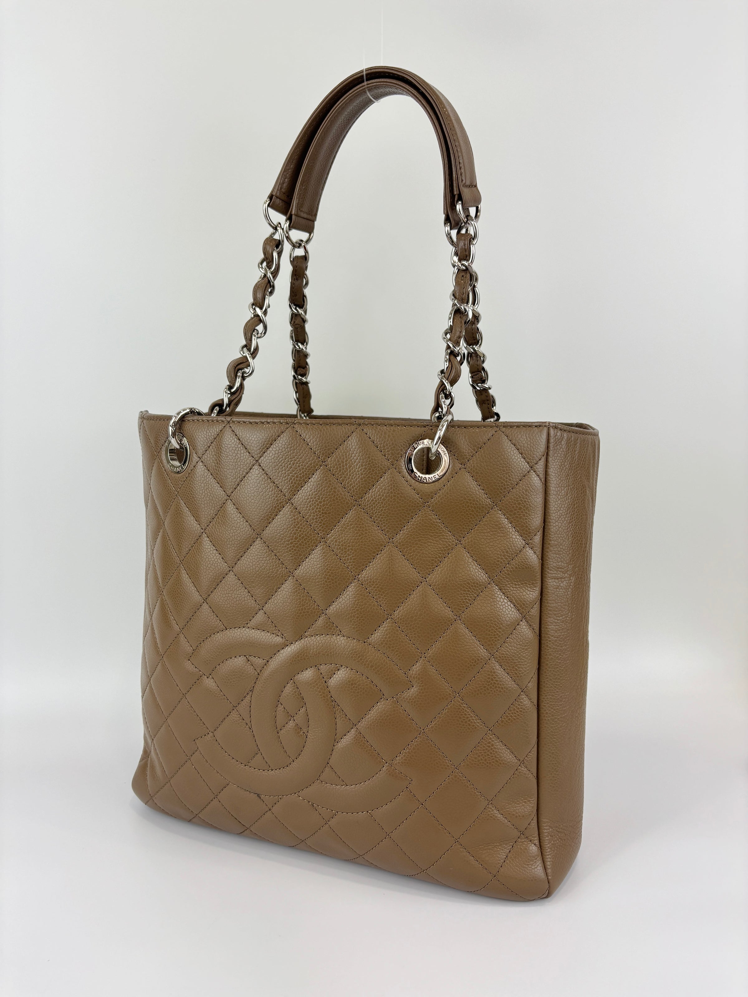 PST XL Tote in Khaki Brown Caviar Leather SHW