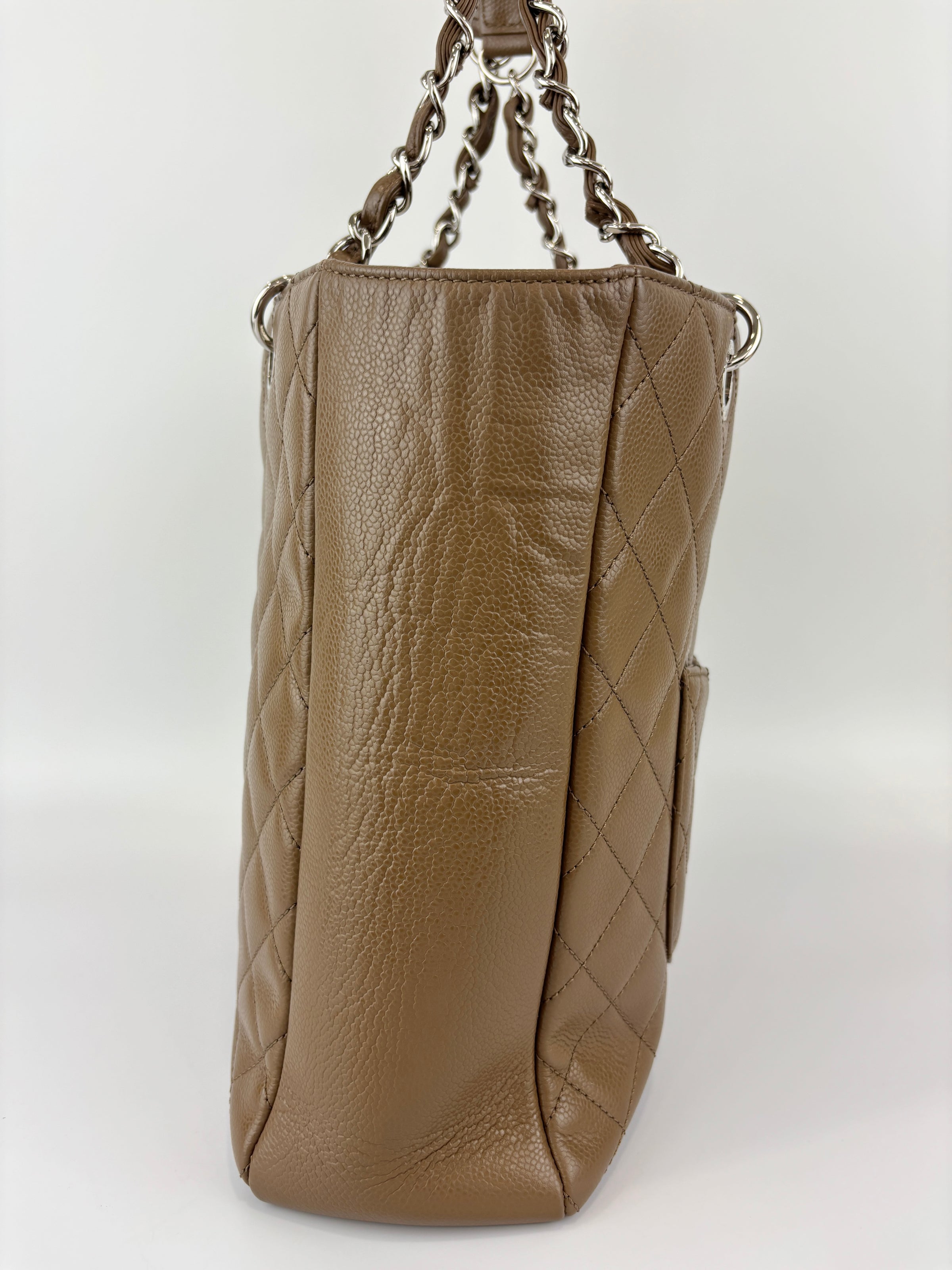 PST XL Tote in Khaki Brown Caviar Leather SHW