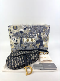 蓝色Oblique印花帆布马鞍包