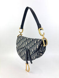 蓝色Oblique印花帆布马鞍包