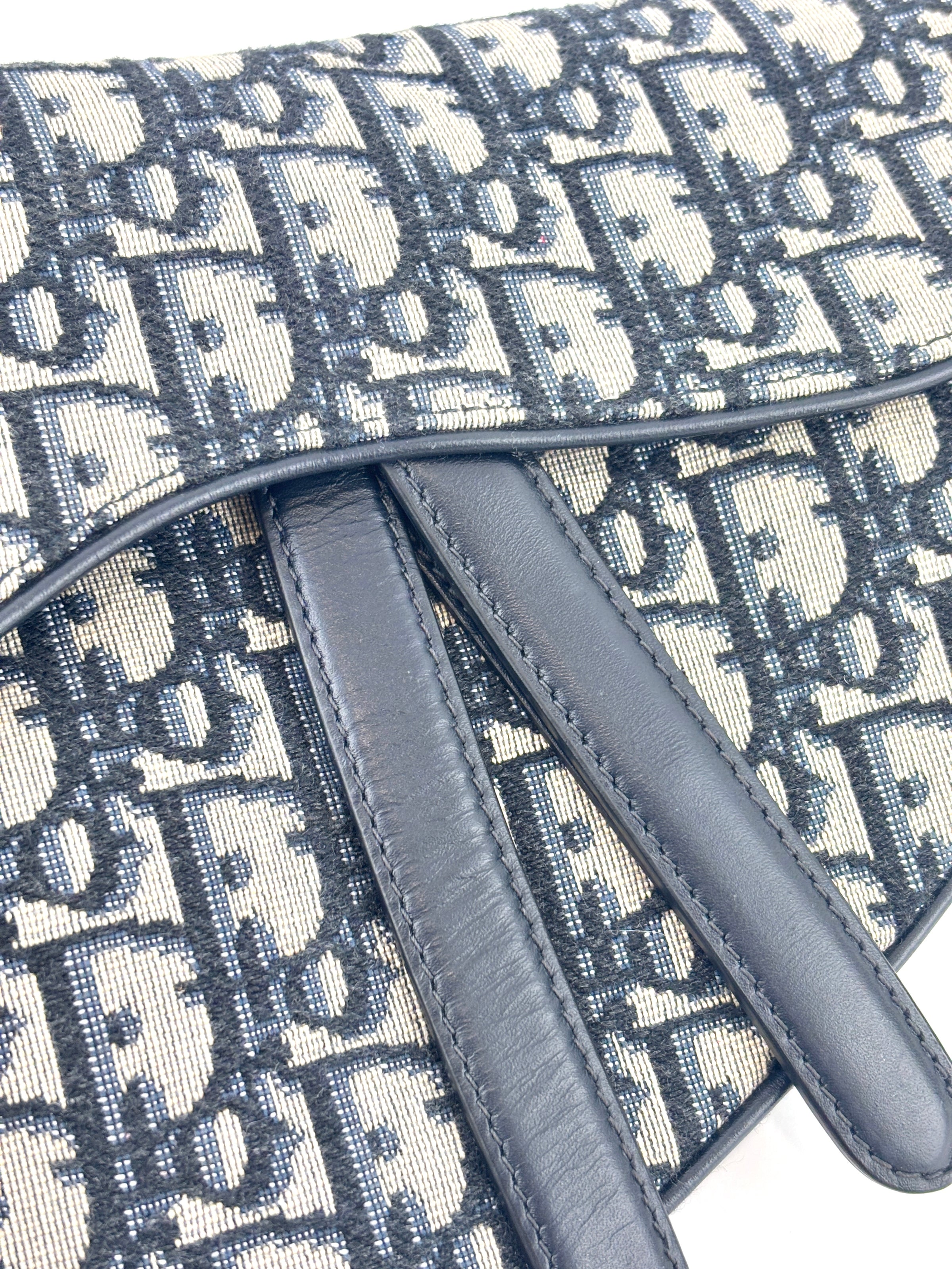 蓝色Oblique印花帆布马鞍包