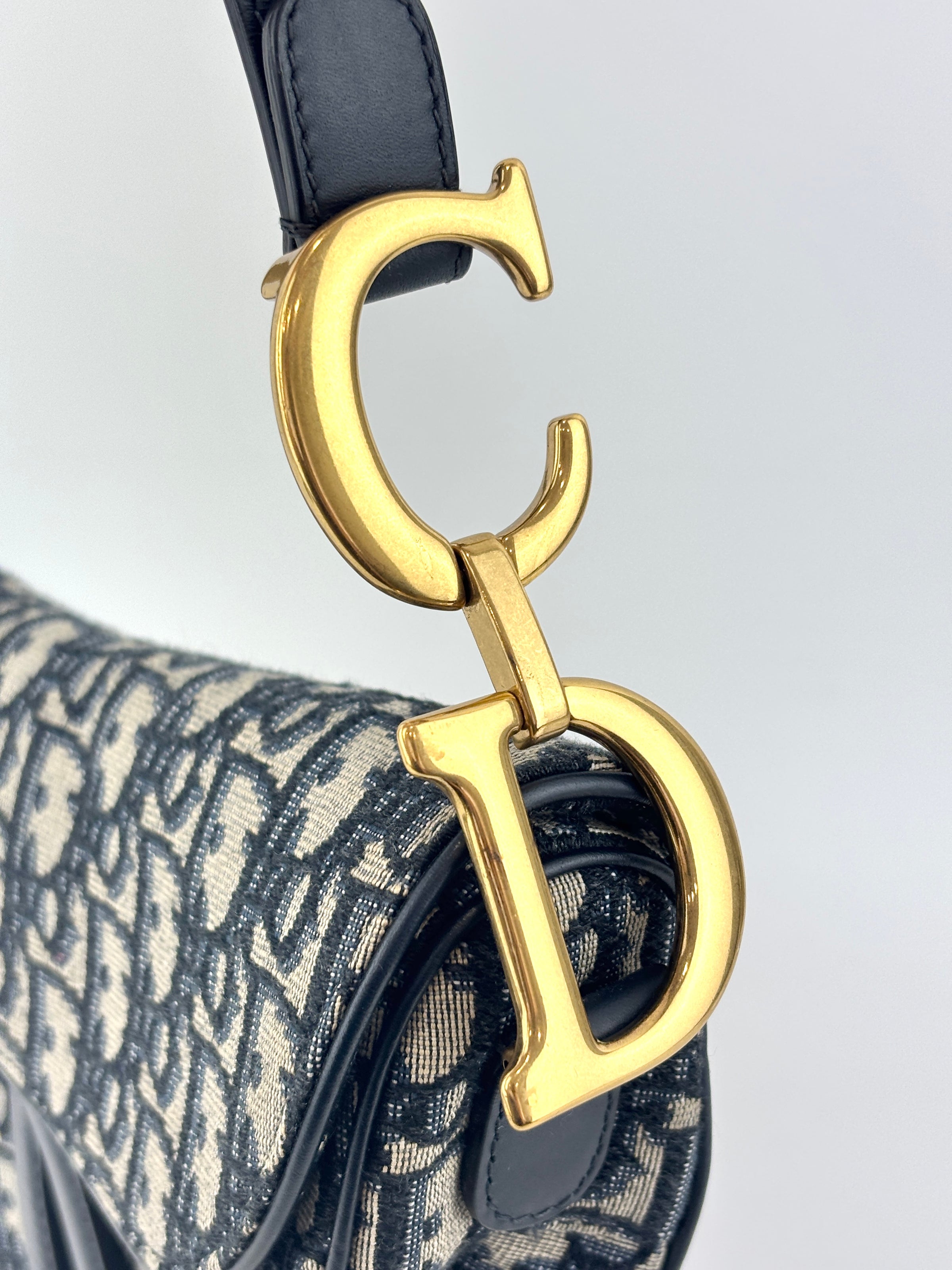 蓝色Oblique印花帆布马鞍包