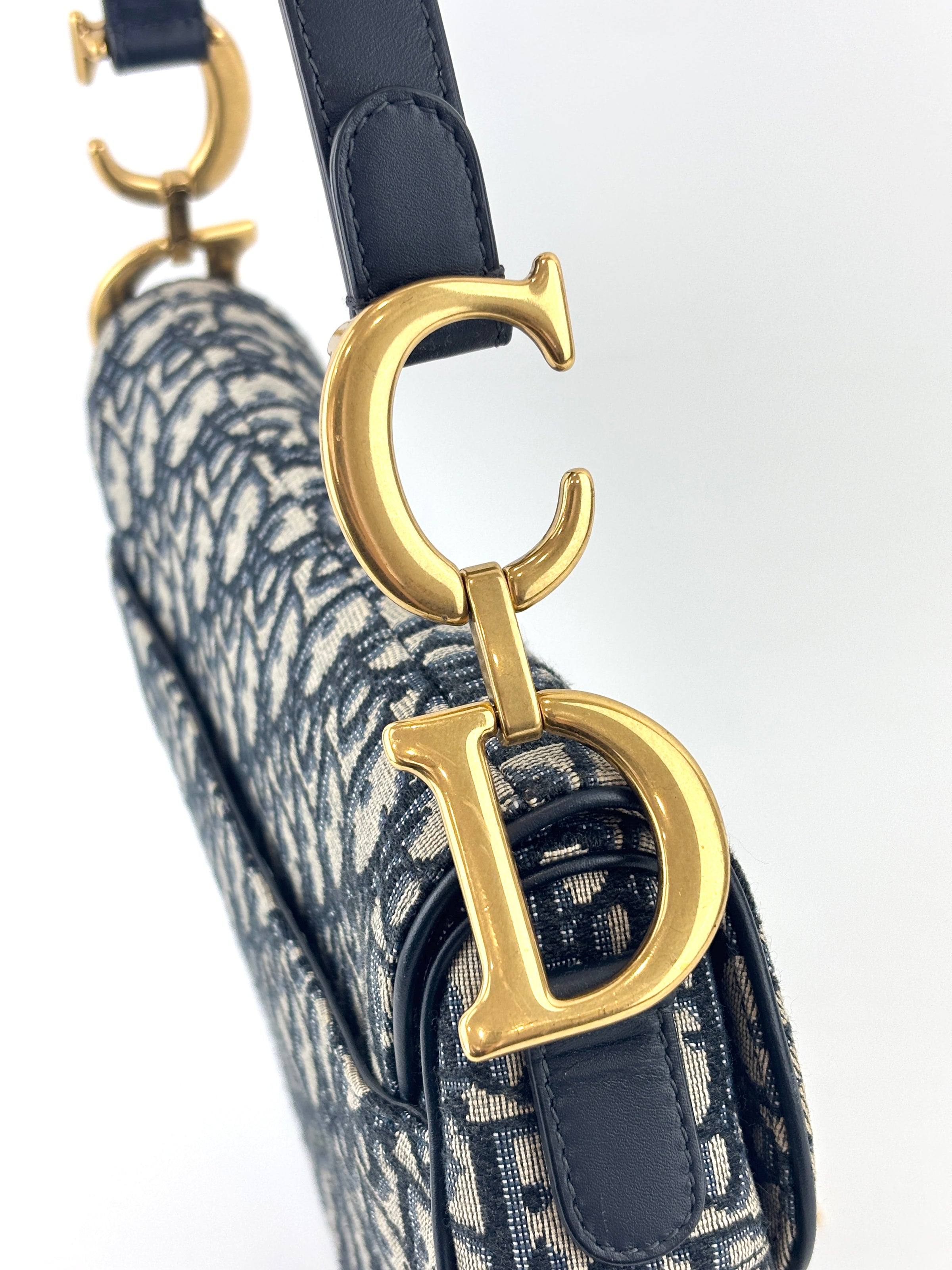 蓝色Oblique印花帆布马鞍包