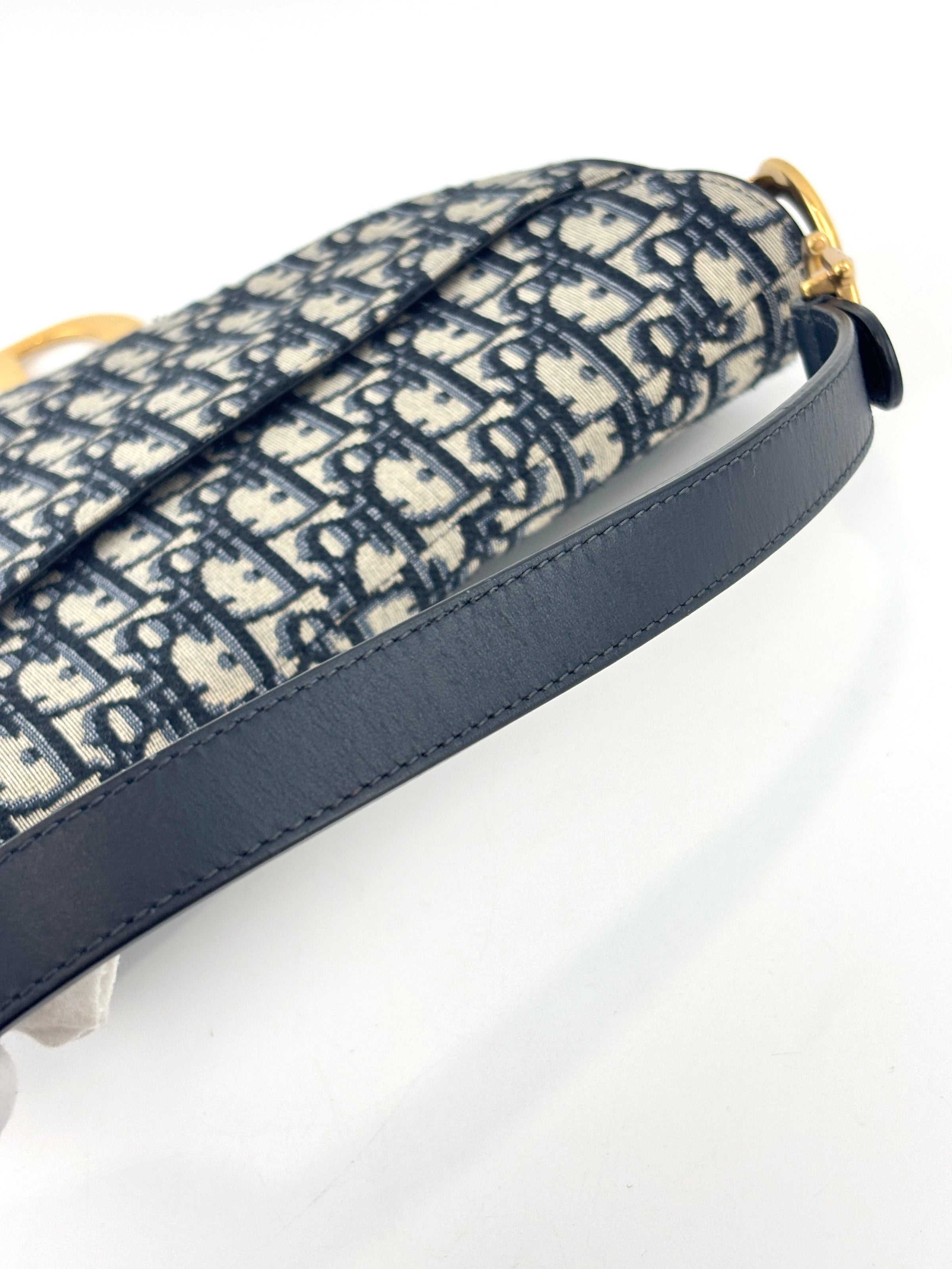 蓝色Oblique印花帆布马鞍包