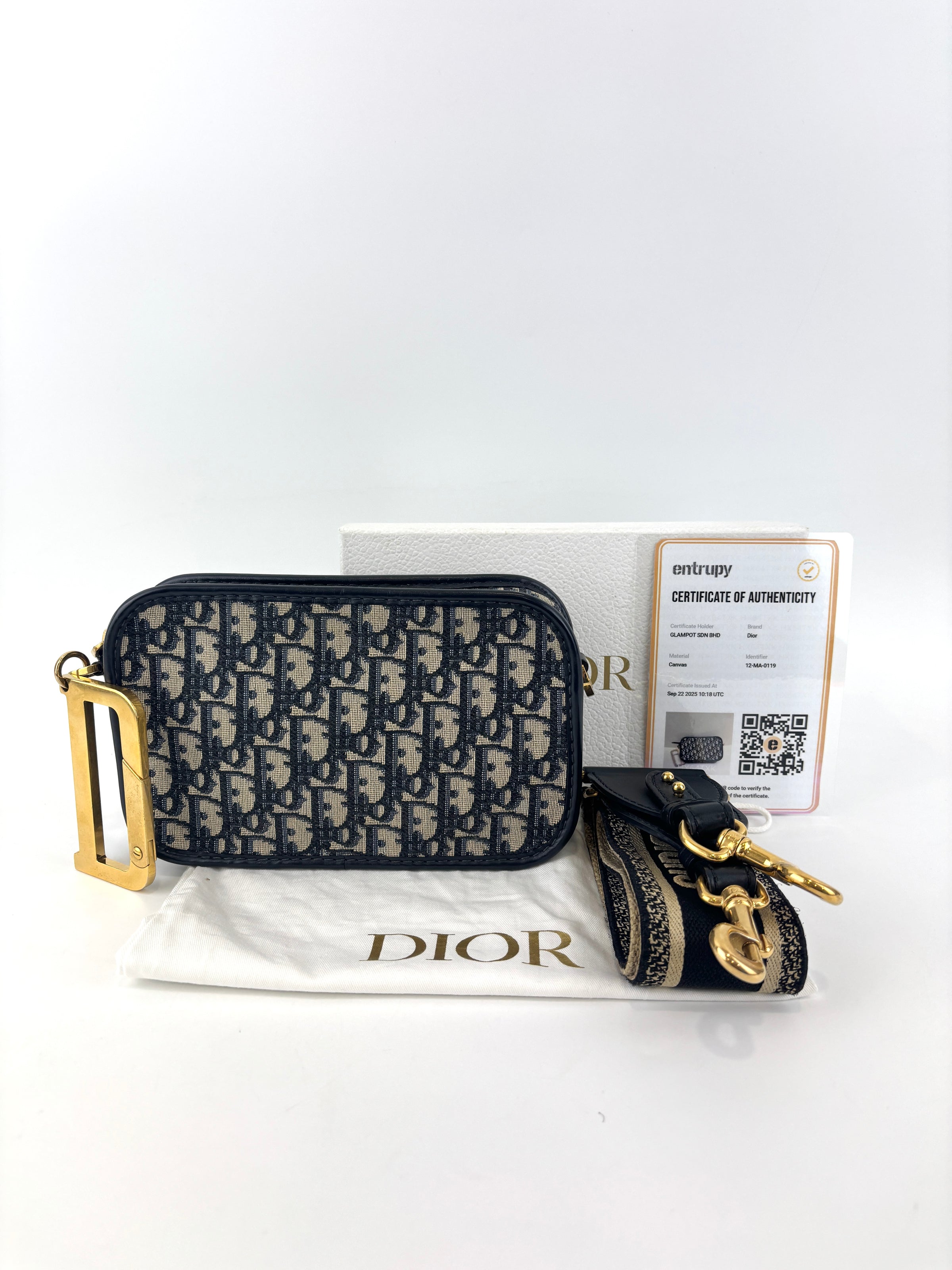 Navy Oblique Diorquake Clutch with Long Strap