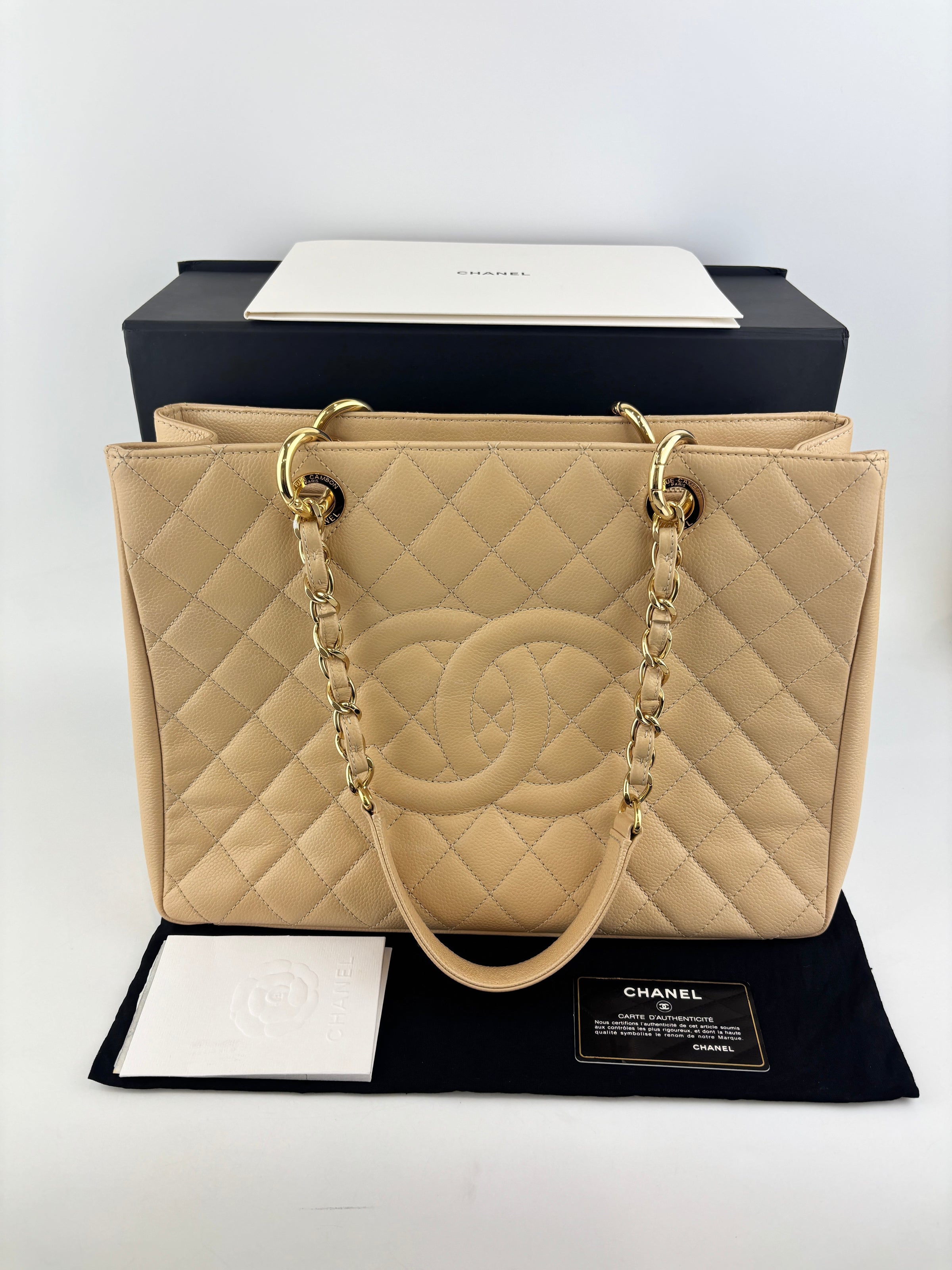 GST Tote in Beige Caviar GHW
