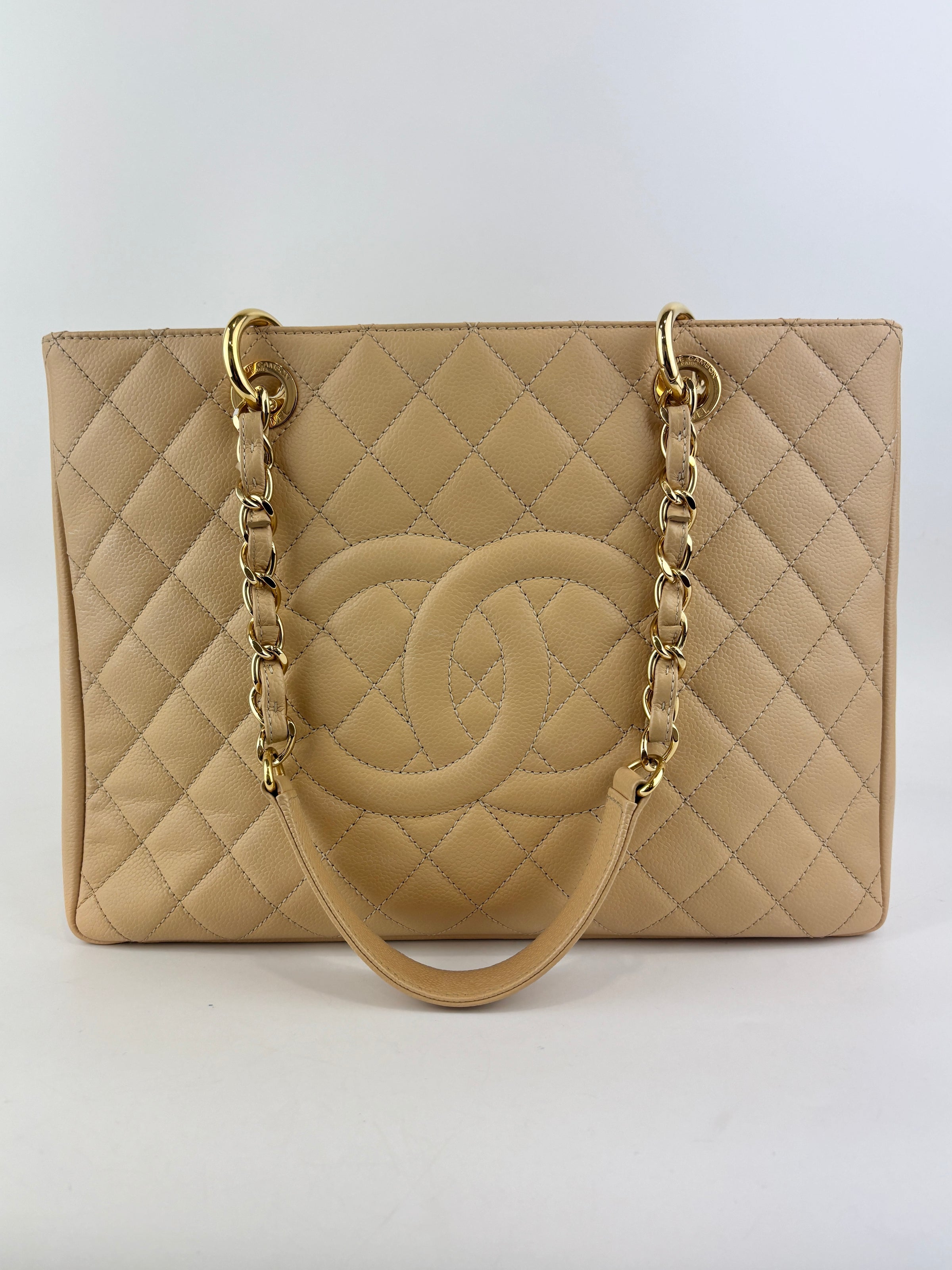 GST Tote in Beige Caviar GHW
