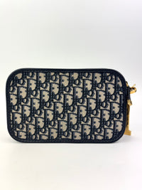 Navy Oblique Diorquake Clutch with Long Strap