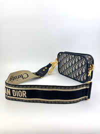 Navy Oblique Diorquake Clutch with Long Strap