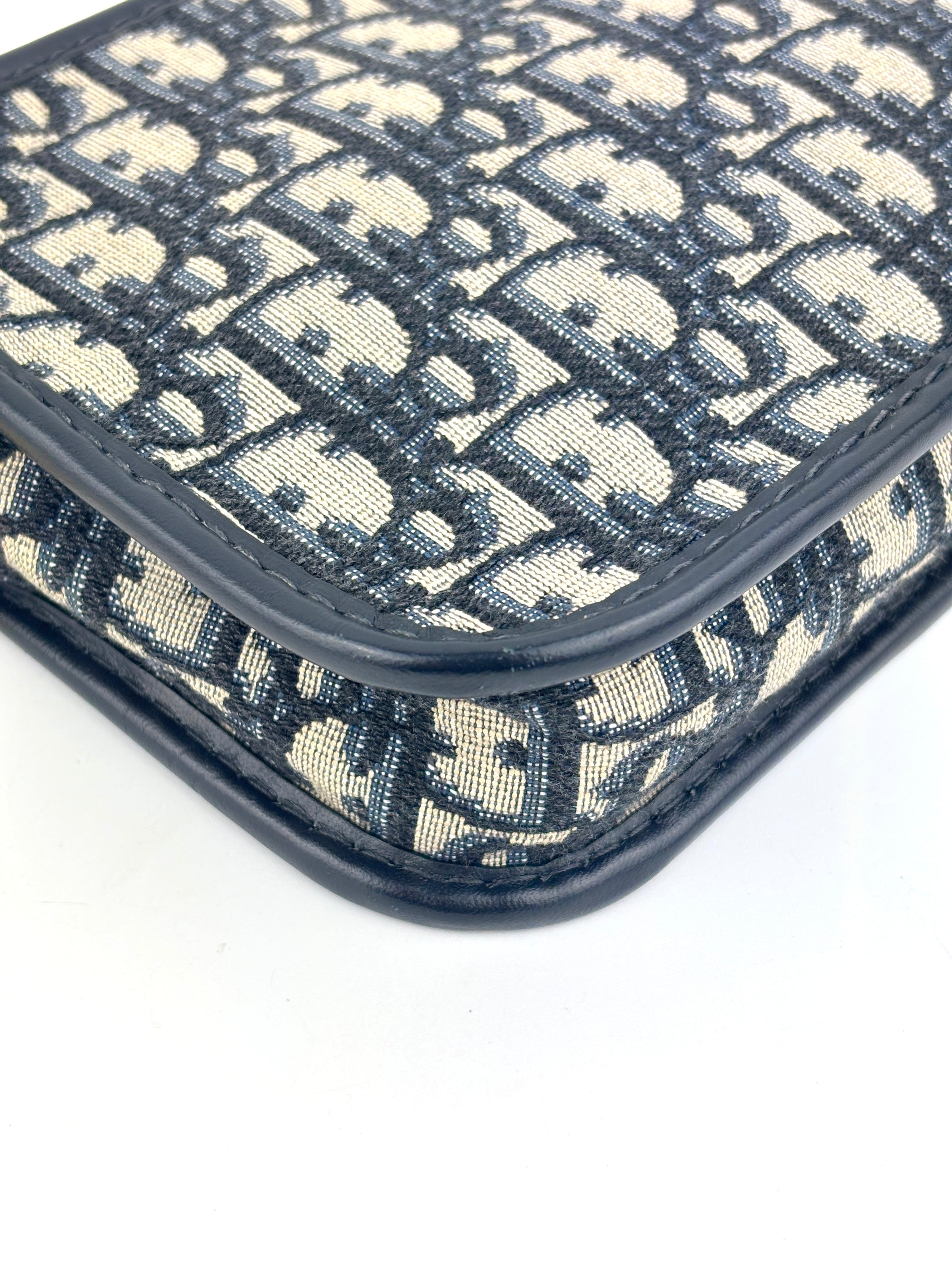 Navy Oblique Diorquake Clutch with Long Strap