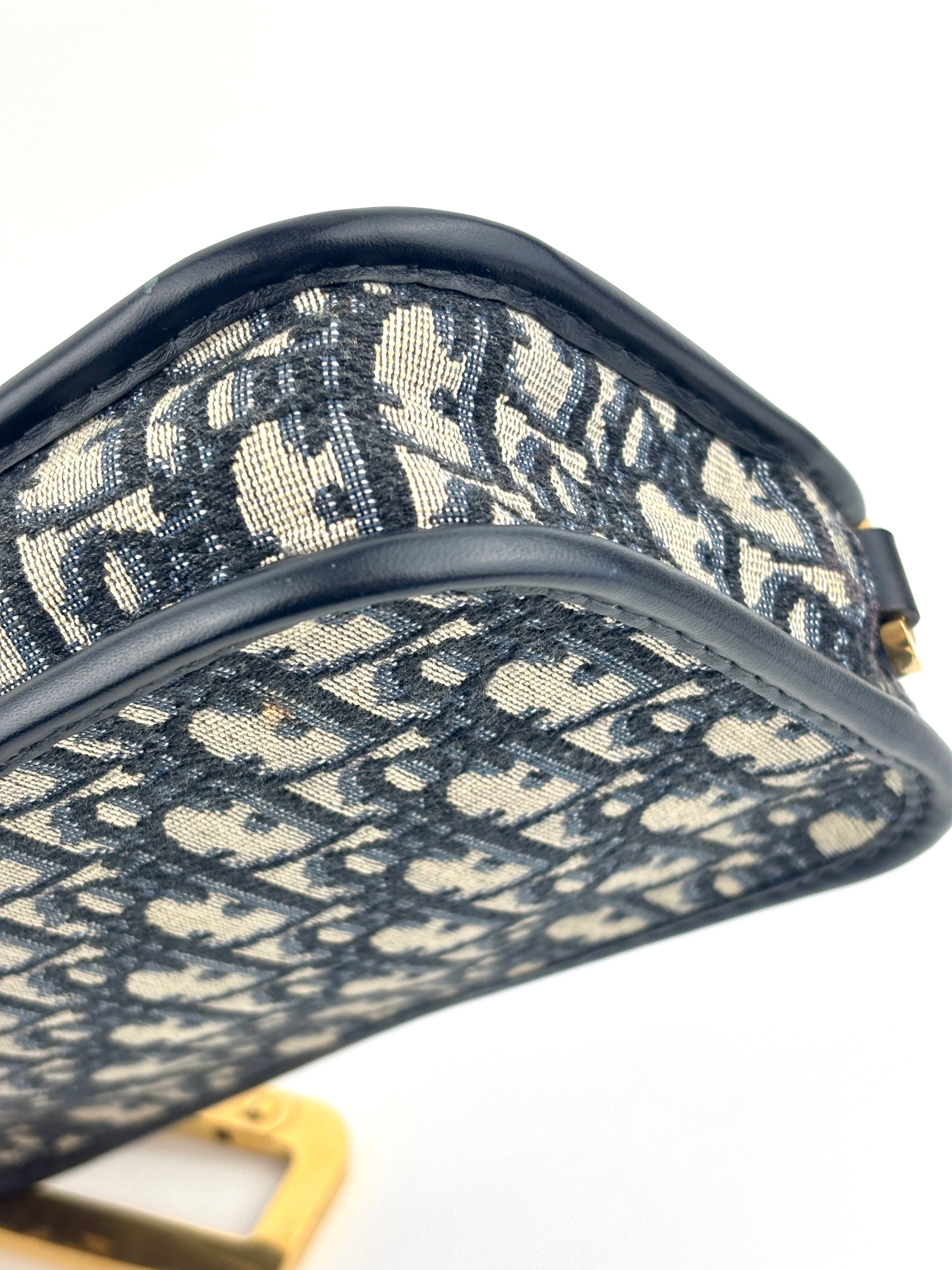 Navy Oblique Diorquake Clutch with Long Strap