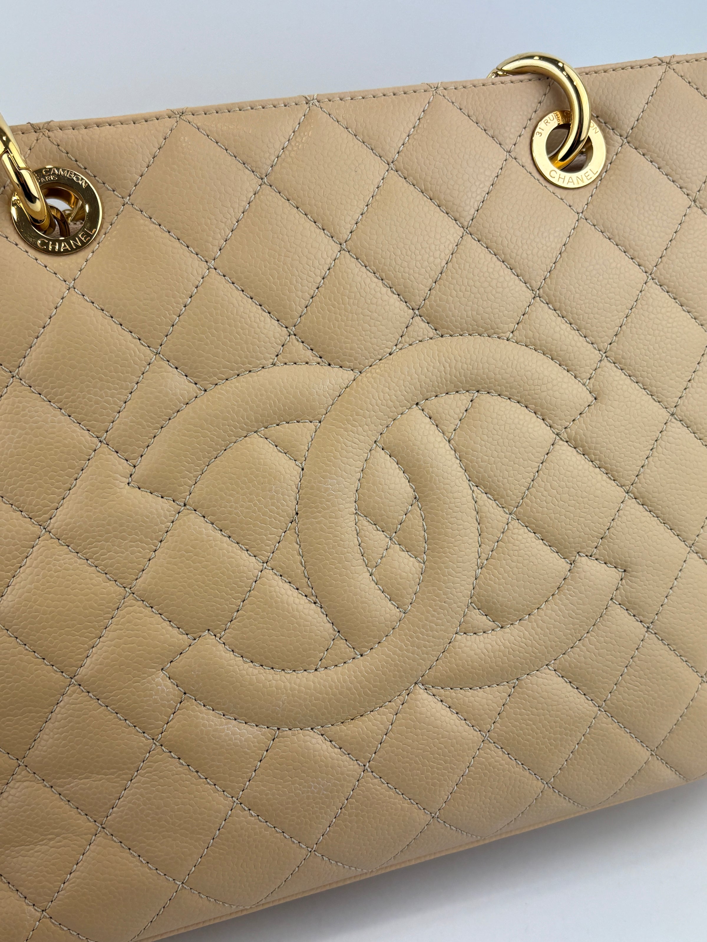 GST Tote in Beige Caviar GHW