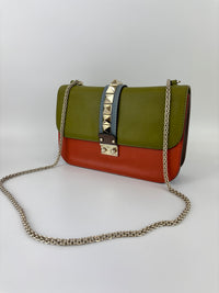 Rockstud Medium Glam Lock Flap Bag in Green / Orange / Brown