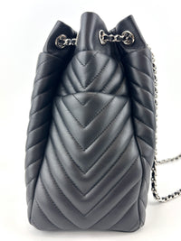Small Chevron Urban Spirit Drawstring Bucket Bag Black Calfskin SHW - Glampot