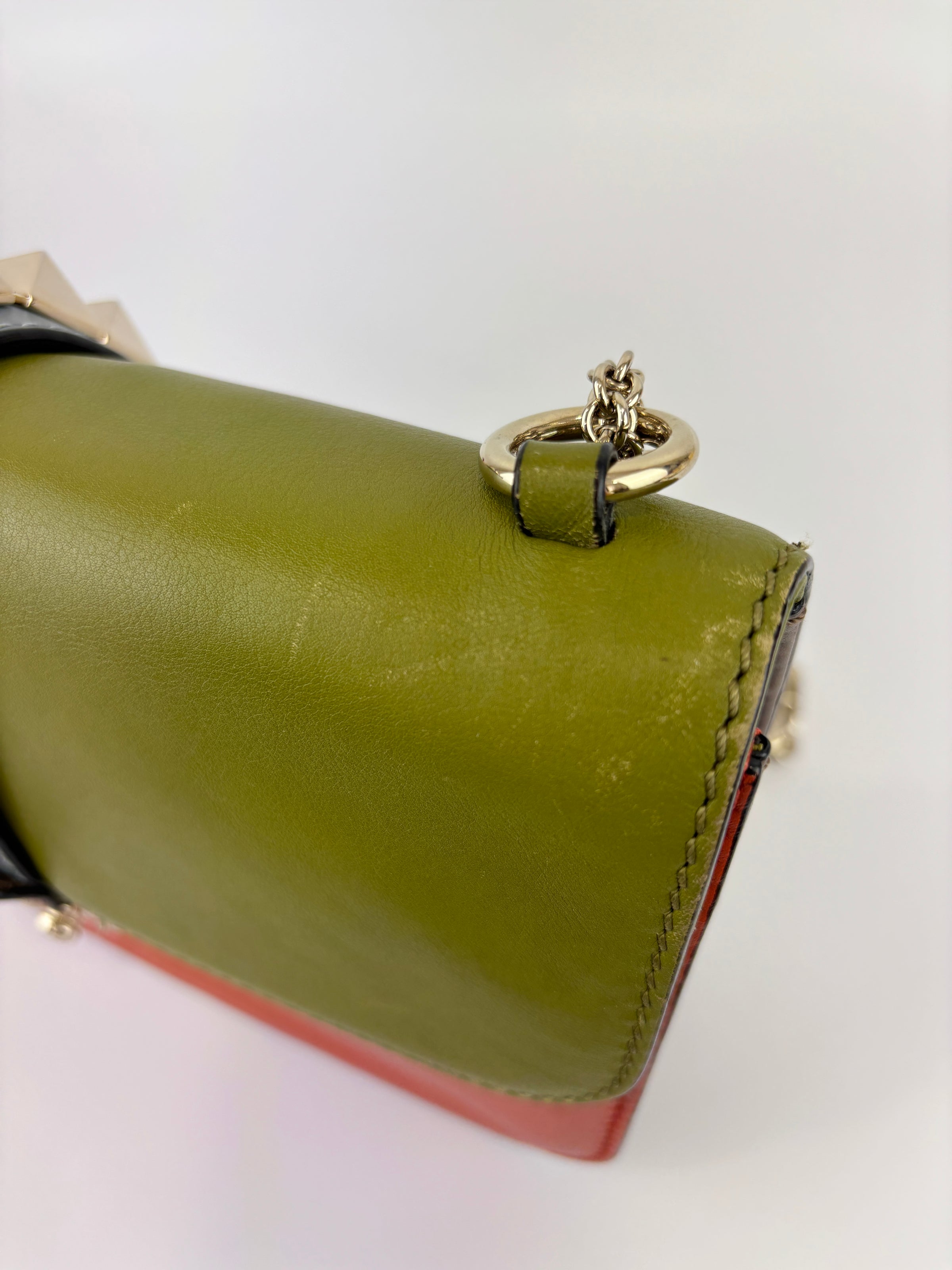 Rockstud Medium Glam Lock Flap Bag in Green / Orange / Brown