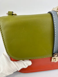 Rockstud Medium Glam Lock Flap Bag in Green / Orange / Brown