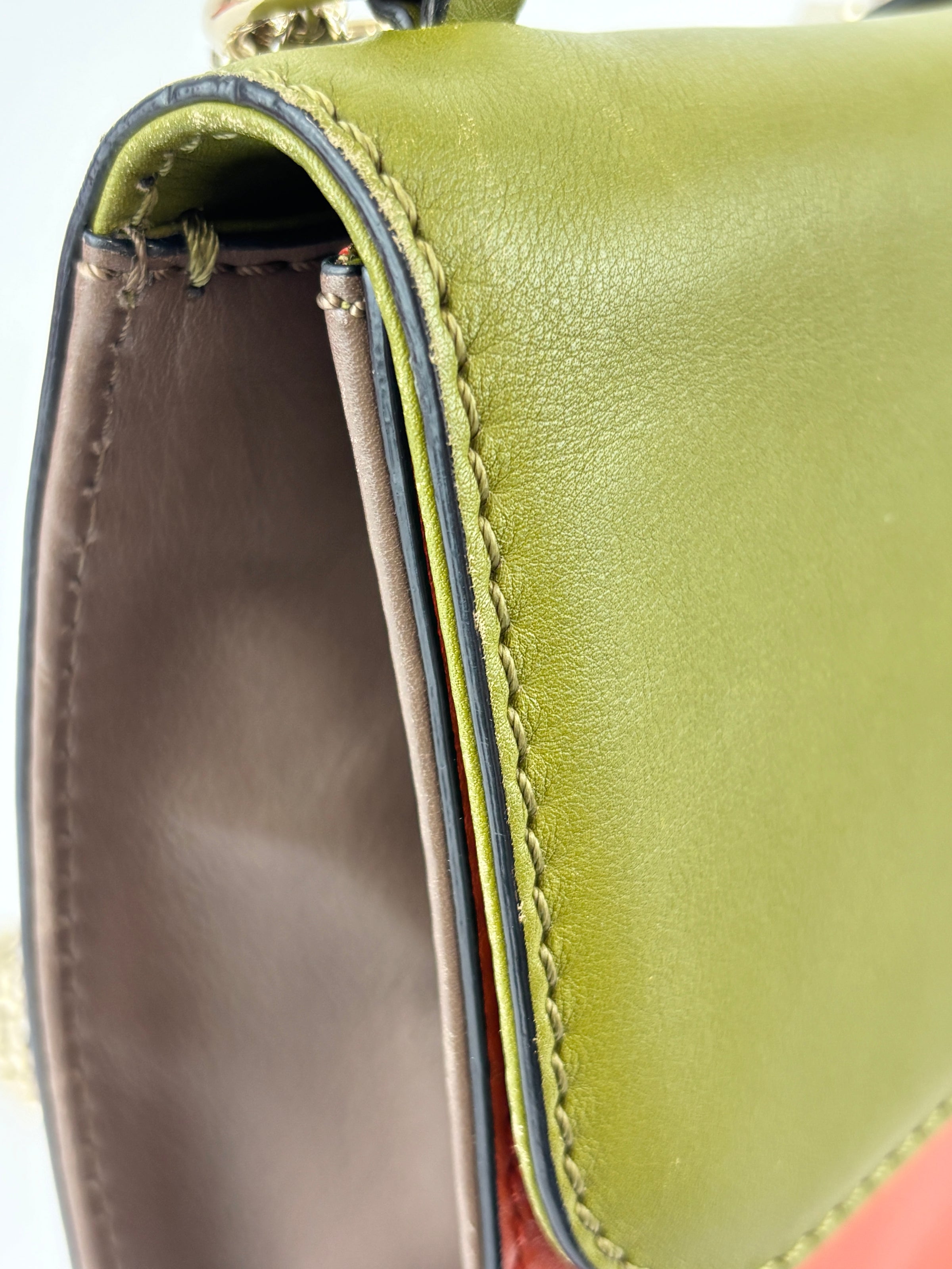 Rockstud Medium Glam Lock Flap Bag in Green / Orange / Brown