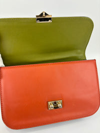 Rockstud Medium Glam Lock Flap Bag in Green / Orange / Brown