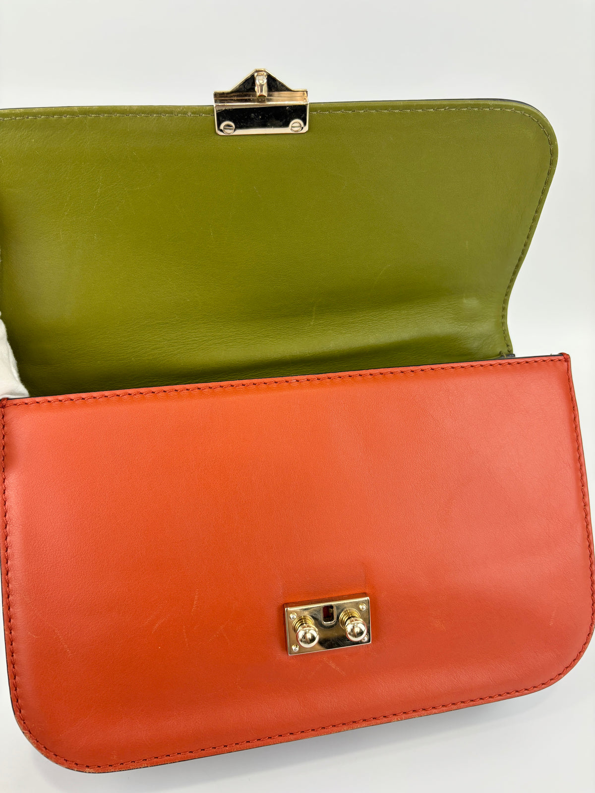 Rockstud Medium Glam Lock Flap Bag in Green / Orange / Brown