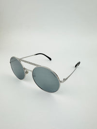 4232 c.124-6G Silver Grey Mirrored Round Pilot Metal Sunglasses