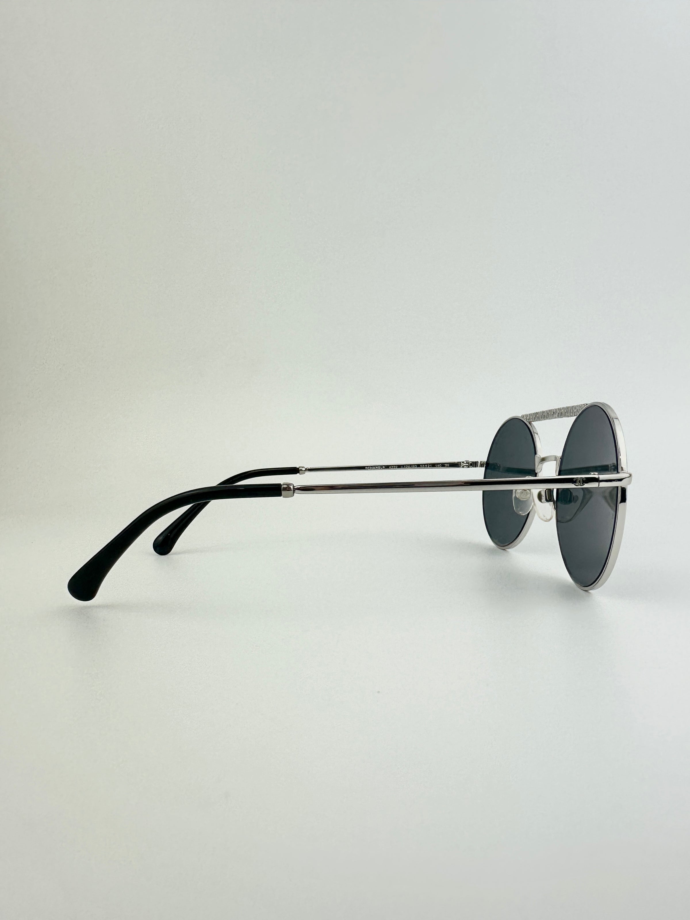 4232 c.124-6G Silver Grey Mirrored Round Pilot Metal Sunglasses