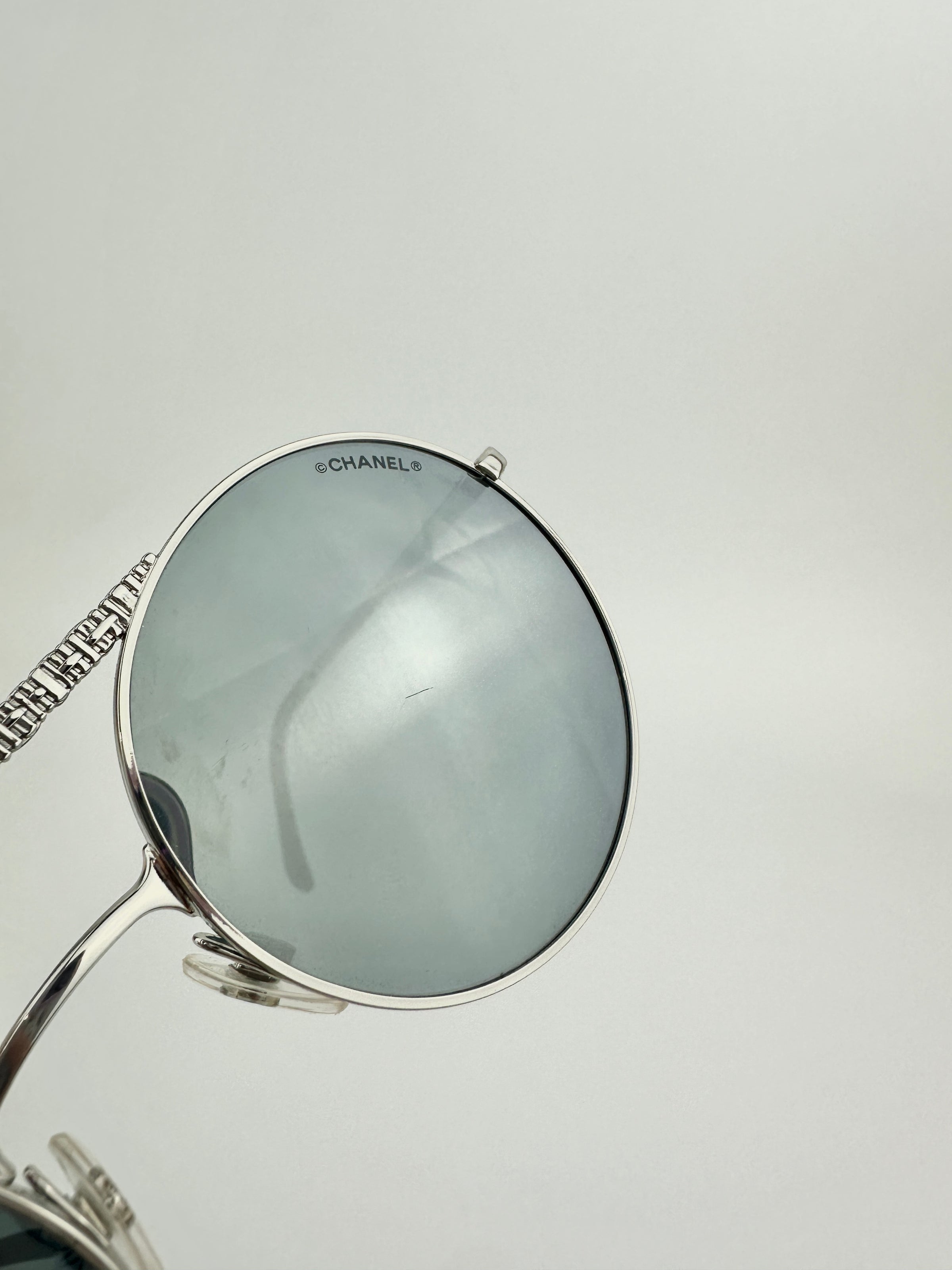 4232 c.124-6G Silver Grey Mirrored Round Pilot Metal Sunglasses