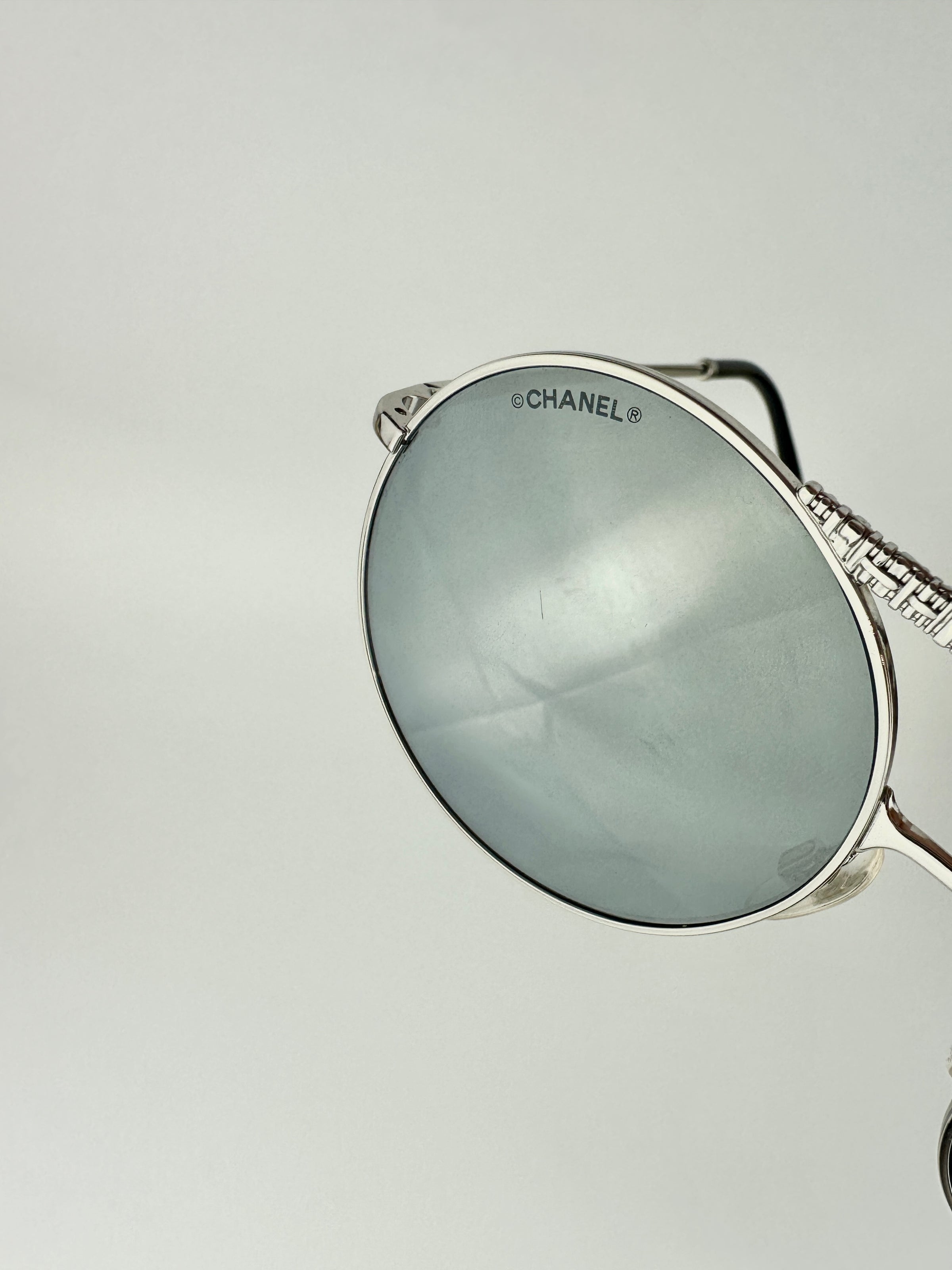 4232 c.124-6G Silver Grey Mirrored Round Pilot Metal Sunglasses