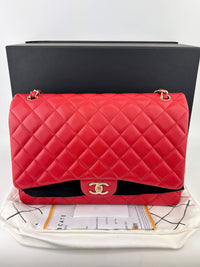 Maxi Double Flap Lambskin Red GHW