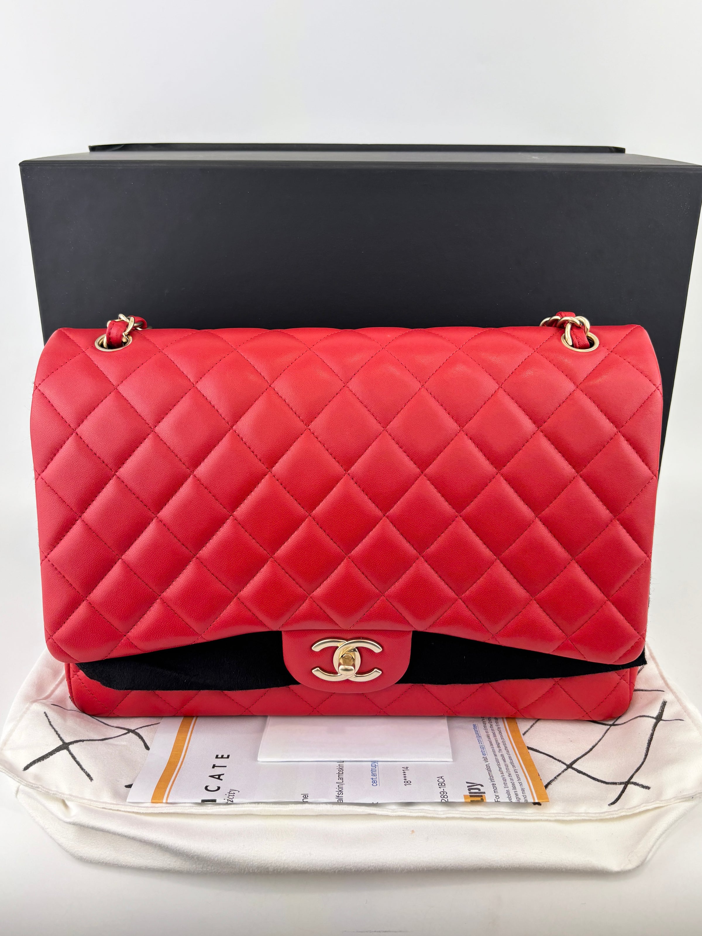 Maxi Double Flap Lambskin Red GHW