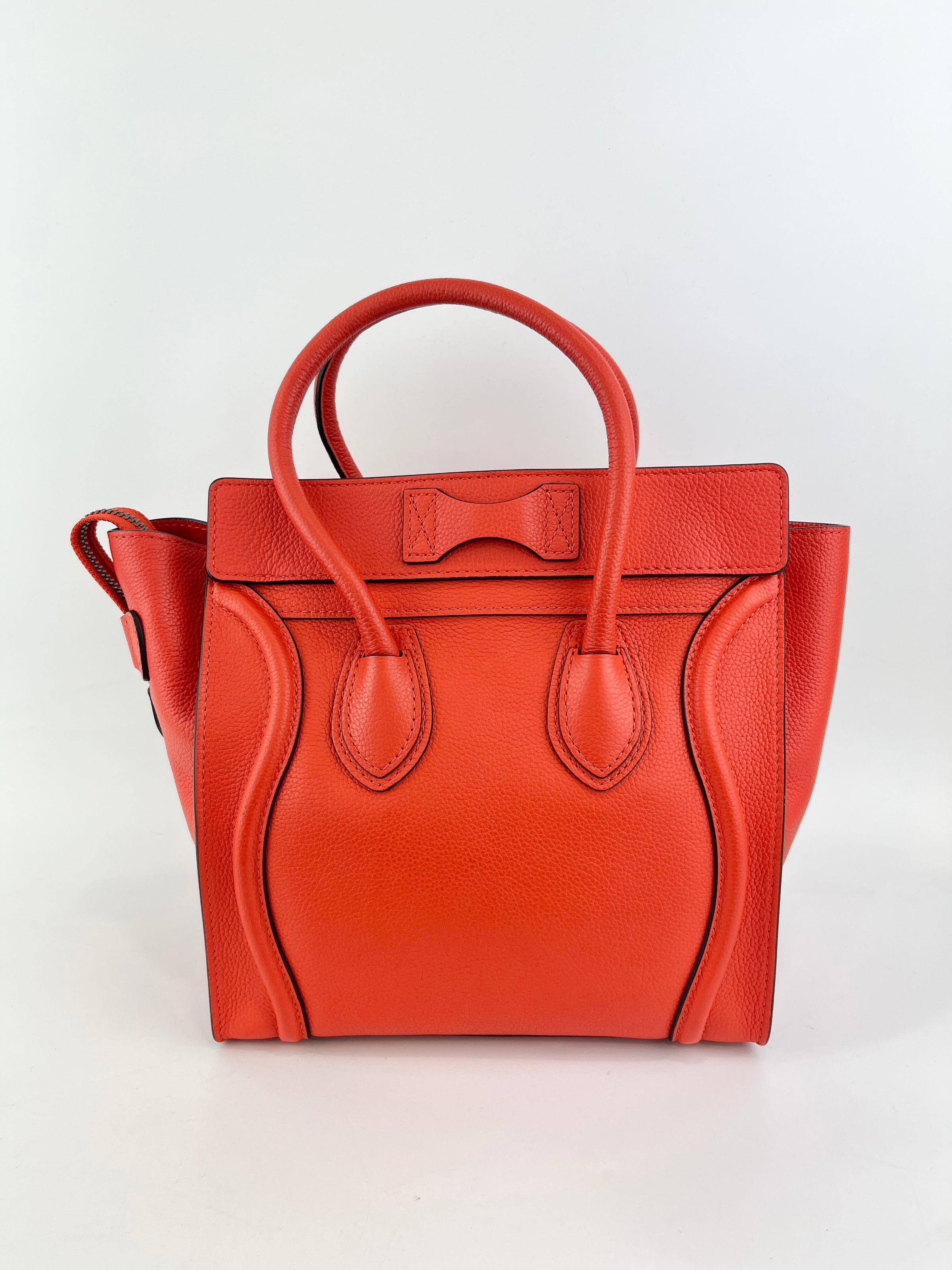Celine Micro Luggage Tote in Vermillion (Red-Orange)
