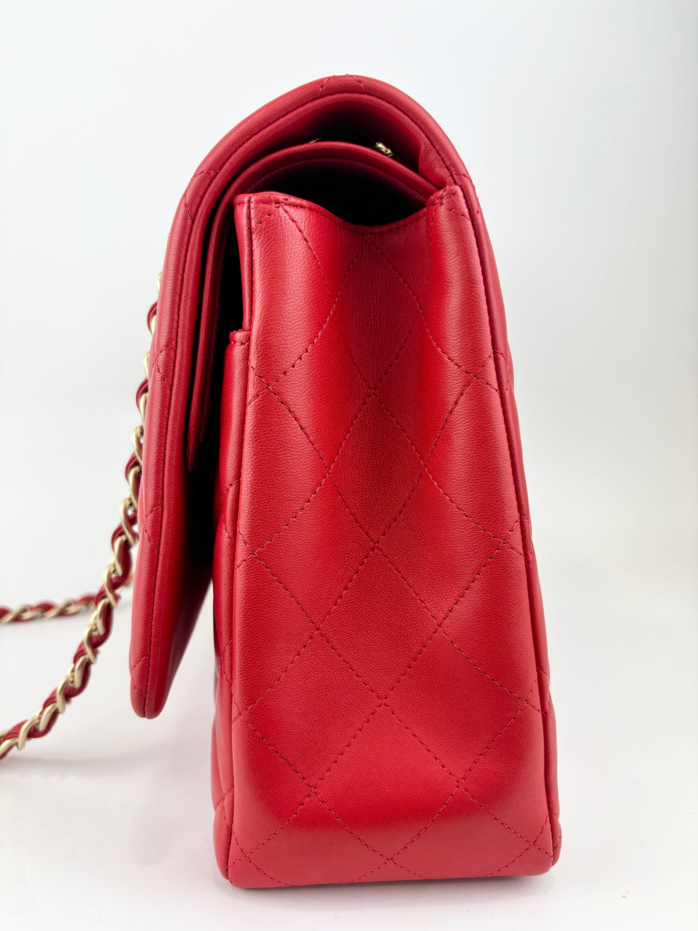 Maxi Double Flap Lambskin Red GHW