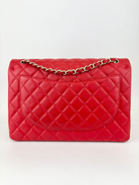 Maxi Double Flap Lambskin Red GHW