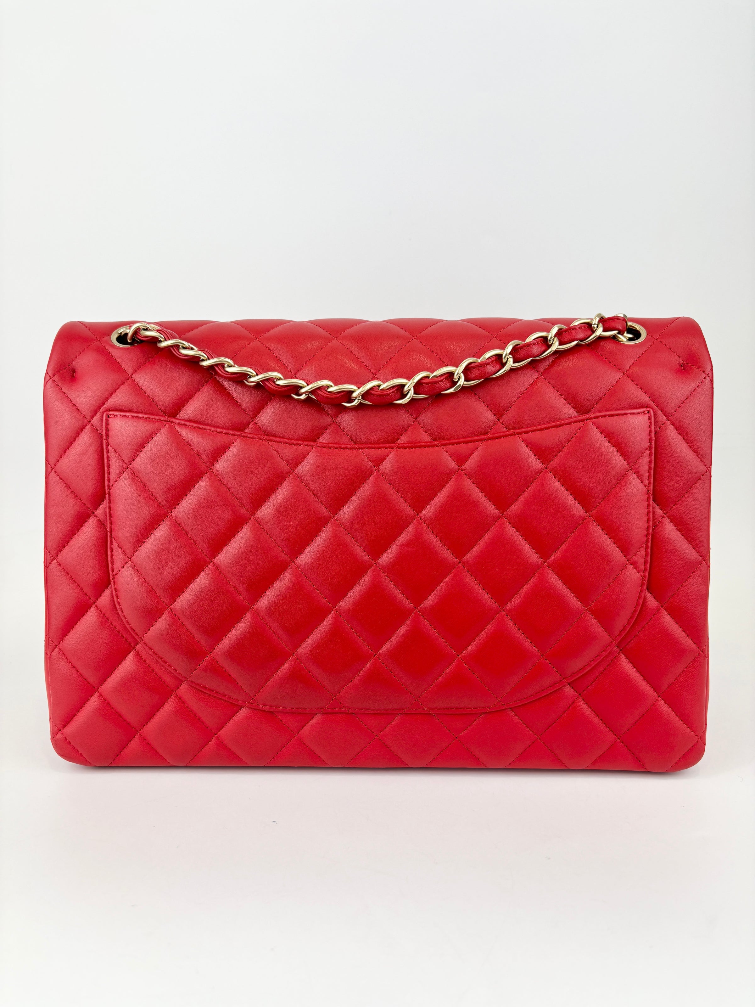 Maxi Double Flap Lambskin Red GHW